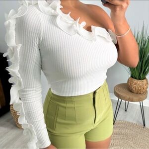 White Ruffled One-Shoulder Top